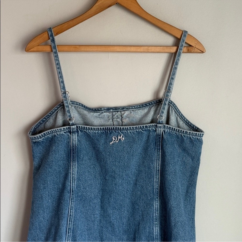Embroidered Hem Denim Mini Dress - Blue - Picture 12 of 14